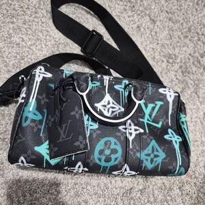 Louis Vuitton Black and Teal Keep All Bag